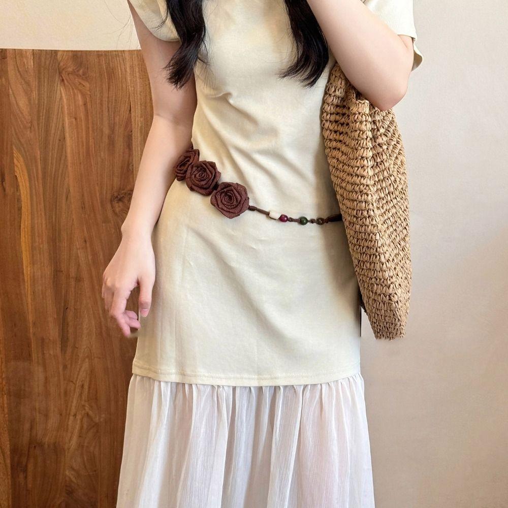 Rose Bohemian Floral Waist Rope Hair Accessories Ethnic Style Bead Waist Belt  Versatile