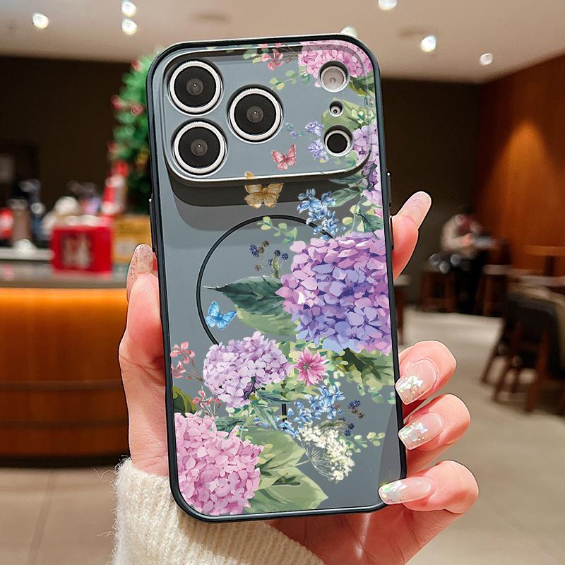 Line Rose Butterfly Floral Pattern Case For iPhone 17 Pro Max Magnetic For Magsafe Hybrid Slim Matte Cover For iPhone 16 15 14 13 Pro Max