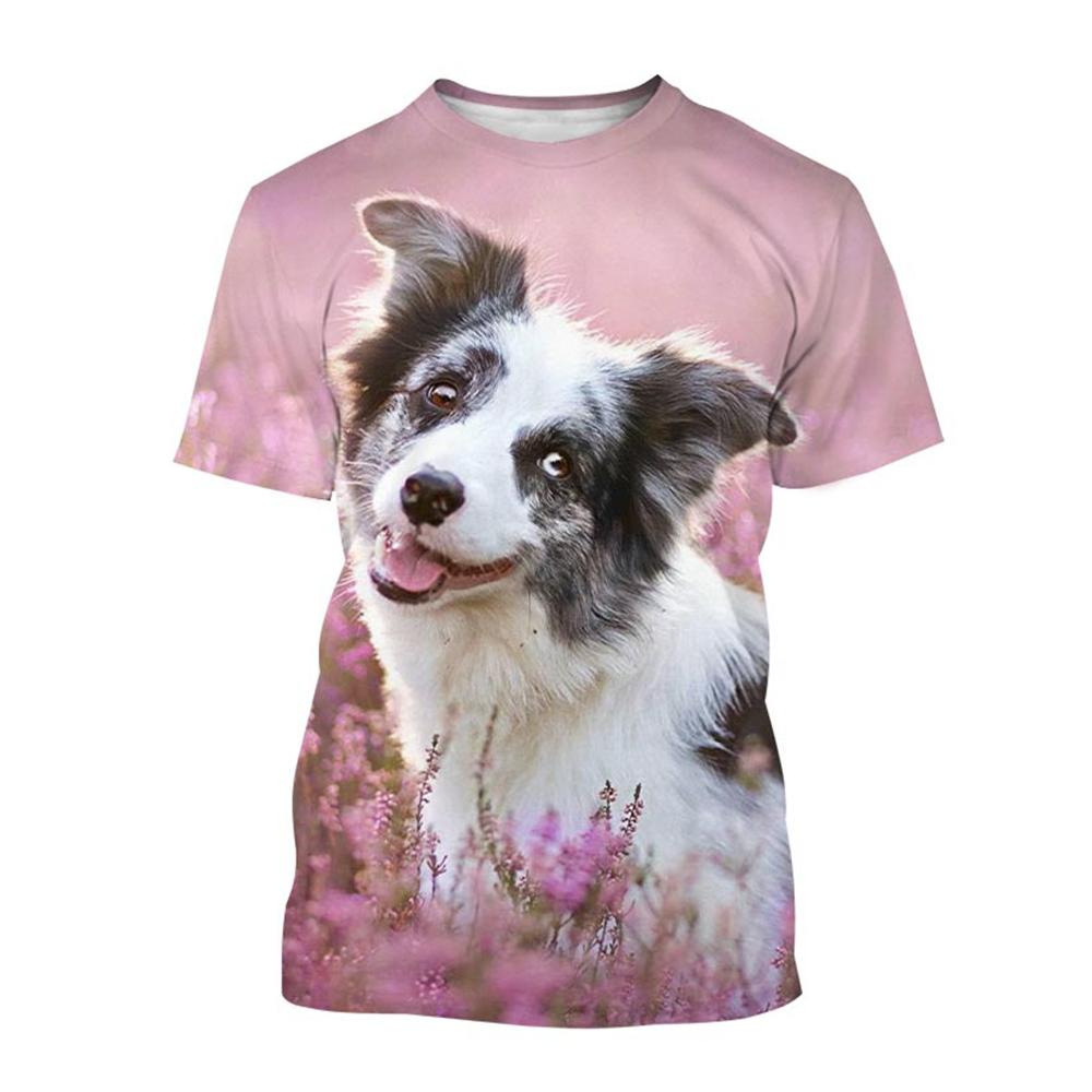 Summer Creative New Border Collie 3D Printed Fashionable Cute Dog Casual Round Neck Short Sleeve