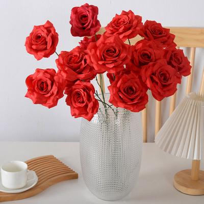 3 Blüten Künstliche Rose Blume Realistischer Falscher Rosenzweig mit Stiel für Vase Tischmittelstück Haus Hochzeit Party Dekoration