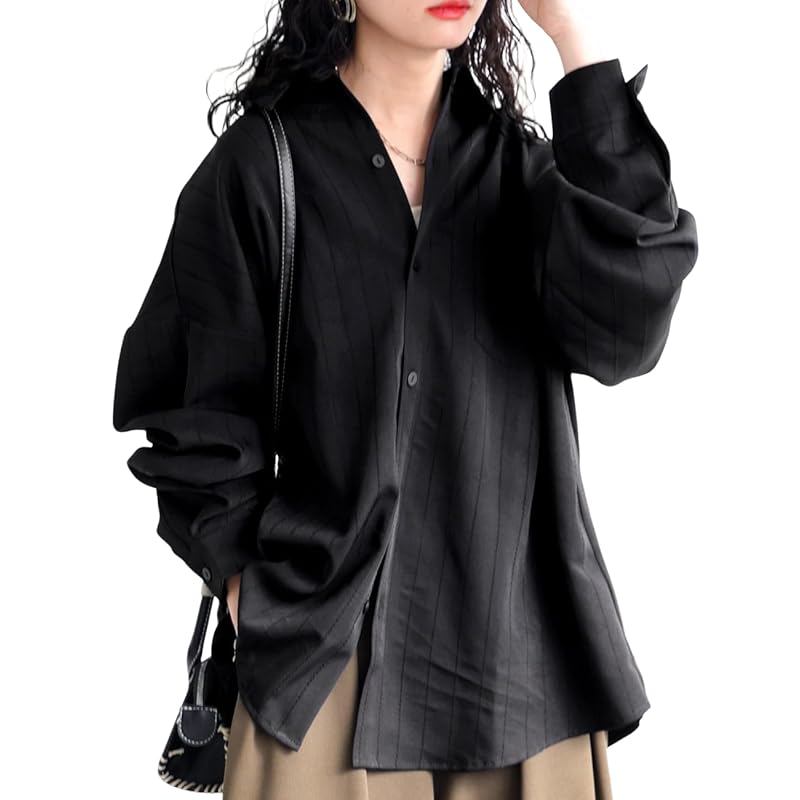 

[antiqua] [Antica] многополосная рубашка женская топы ZY-00117 Onesize 05 черный