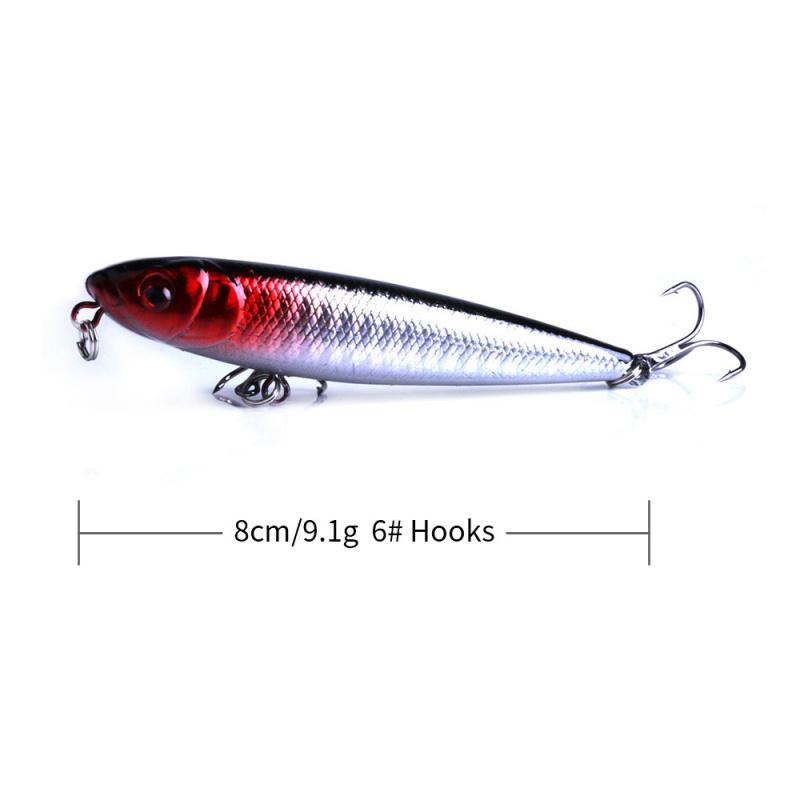 8CM 9.1G Military Fish Lure Lip Curling Z-Dog Pencil Surface Type Sinking Floating Micro Bait Fake Bait for Fishing