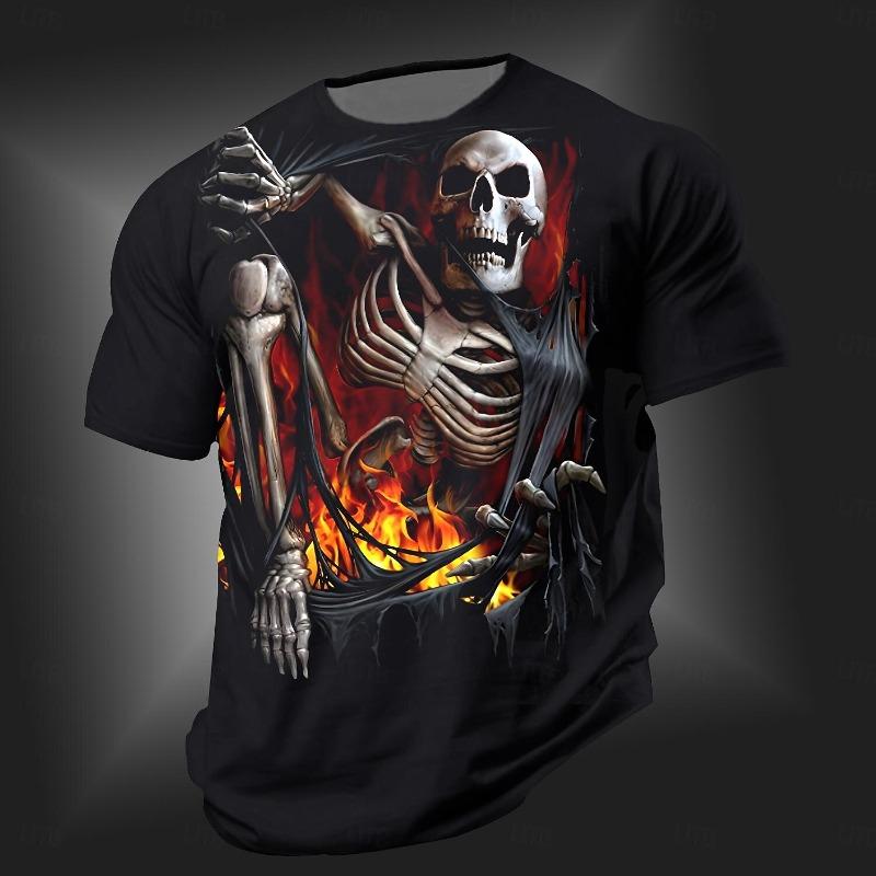 

Мужские футболки с 3D готическим принтом черепа, летние, для улицы, повседневные, с круглым вырезом, с коротким рукавом, креативного дизайна, одежда для мужчин S