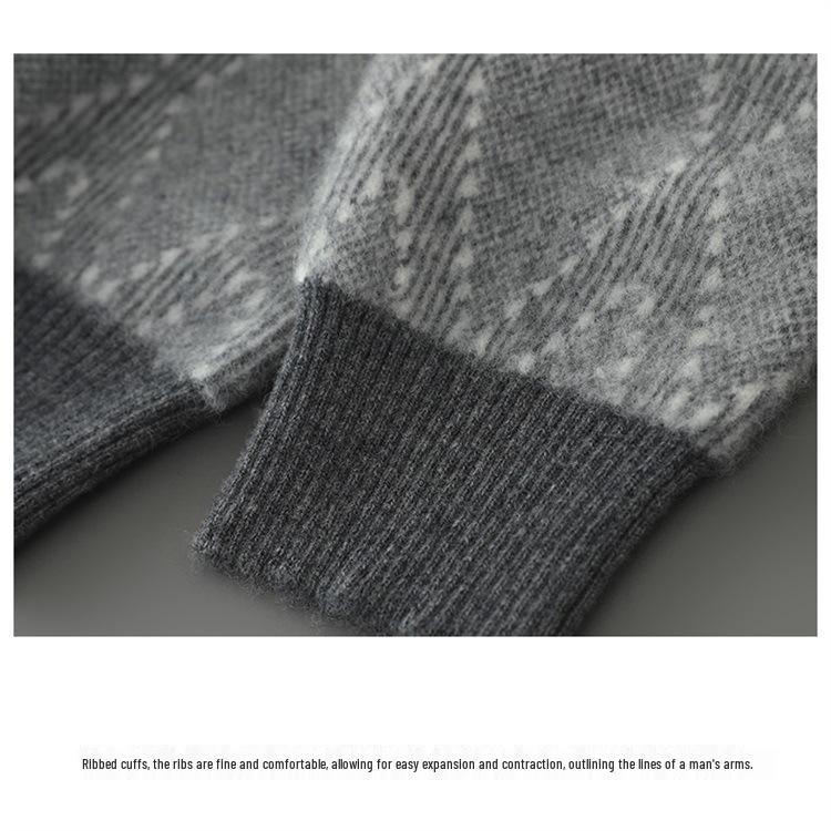 Men's Pure Wool Diamond Pattern Round Neck Loose Knit Sweater - Autumn/Winter Pullover