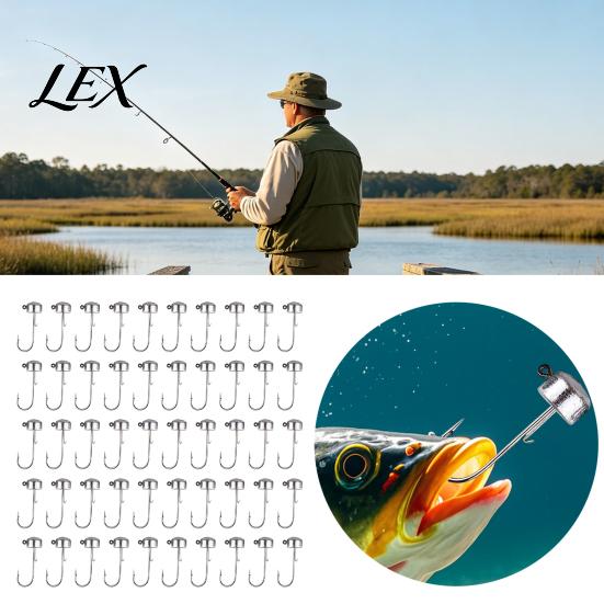 High Strength Hooks 50Pcs Metal Fishing Set, 3.5/5/7/10/14g Jig Head Hook, Heavy Tackle Accessories Duty Fish Hook with Barbs for Freshwater Saltwater