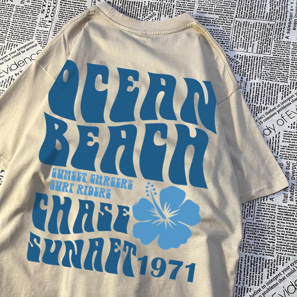 Ocean Beach Chase Sunset 1971 Loose Men Women Tshirts Pattern Tee Clothes Summer T Shirts Harajuku Loose Cotton Couple T-Shirt