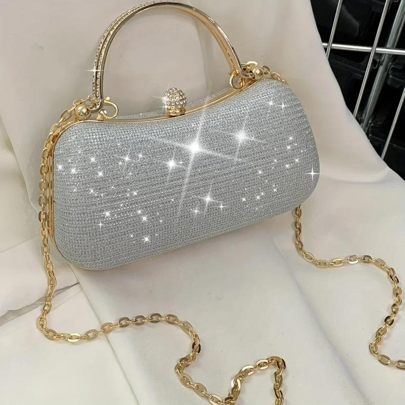 Shiny Mini Evening Bag, Rhineste Chain Purse, Luxury Glitter Banquet Handbag, Perfect For Party, Wedding, Prom, Dinner/Banquet