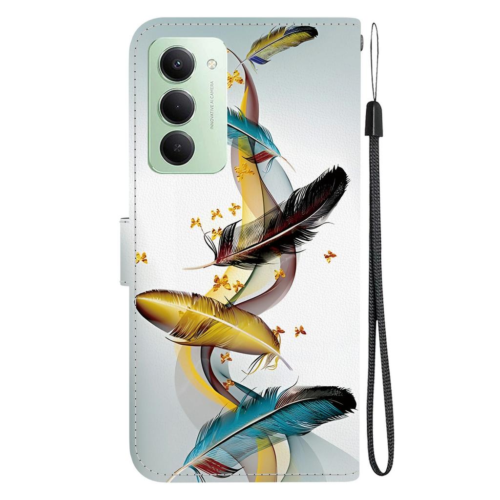 Pro Xiaomi Redmi 15 4G (EU) (171 mm) Pouzdro Vzorový Potisk Kožená Peněženka Kryt na Telefon s Šňůrkou