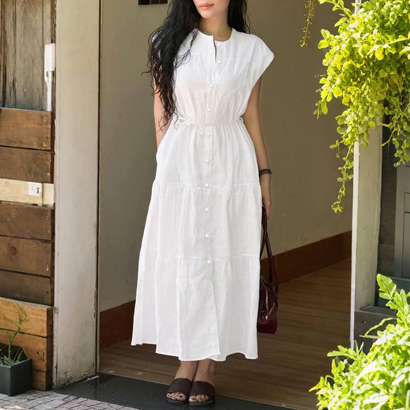 

ZANZEA Женское повседневное летнее платье без рукавов с круглым вырезом XL белый