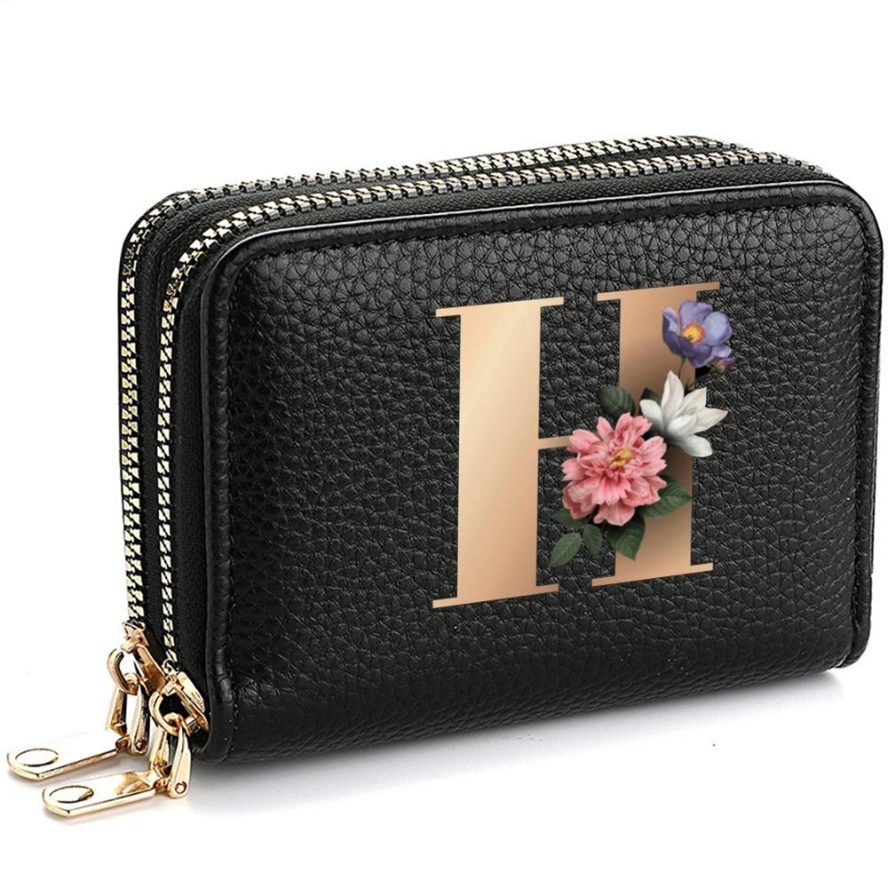 

Women s Credit Card Holder Wallet, Fashionable Double-Zipper Letter Printed multi-slot Credit Card And Coin Wallet for Women