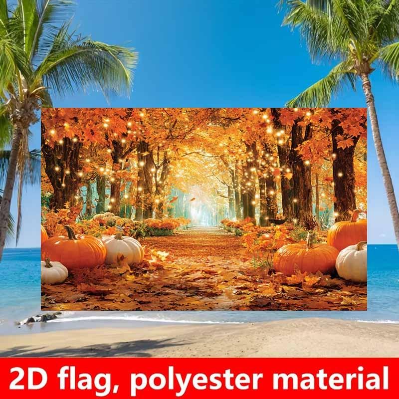 2D flach 1 Stück Banner: Herbst-Ahornblatt-Kürbis Thanksgiving Hintergrundbanner für Party Flagzyc