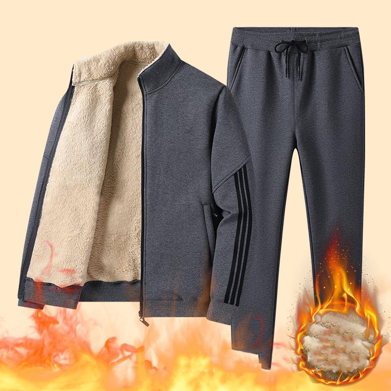 Mens Sets Winter Warm Fleece Tracksuit Fashion Hoodies Pants Set Men Casual Thick Sportswear Hooded Sweatshirt