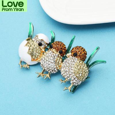Broches de pollito con diamantes de imitación brillantes y esmaltados, bonitos broches de pajaritos verdes para mujeres y niños, regalo