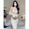 Long-sleeved Neck Sling Hip Skirt Shawl Dress Autumn Beautiful Waist Thin Knitted Dress Set