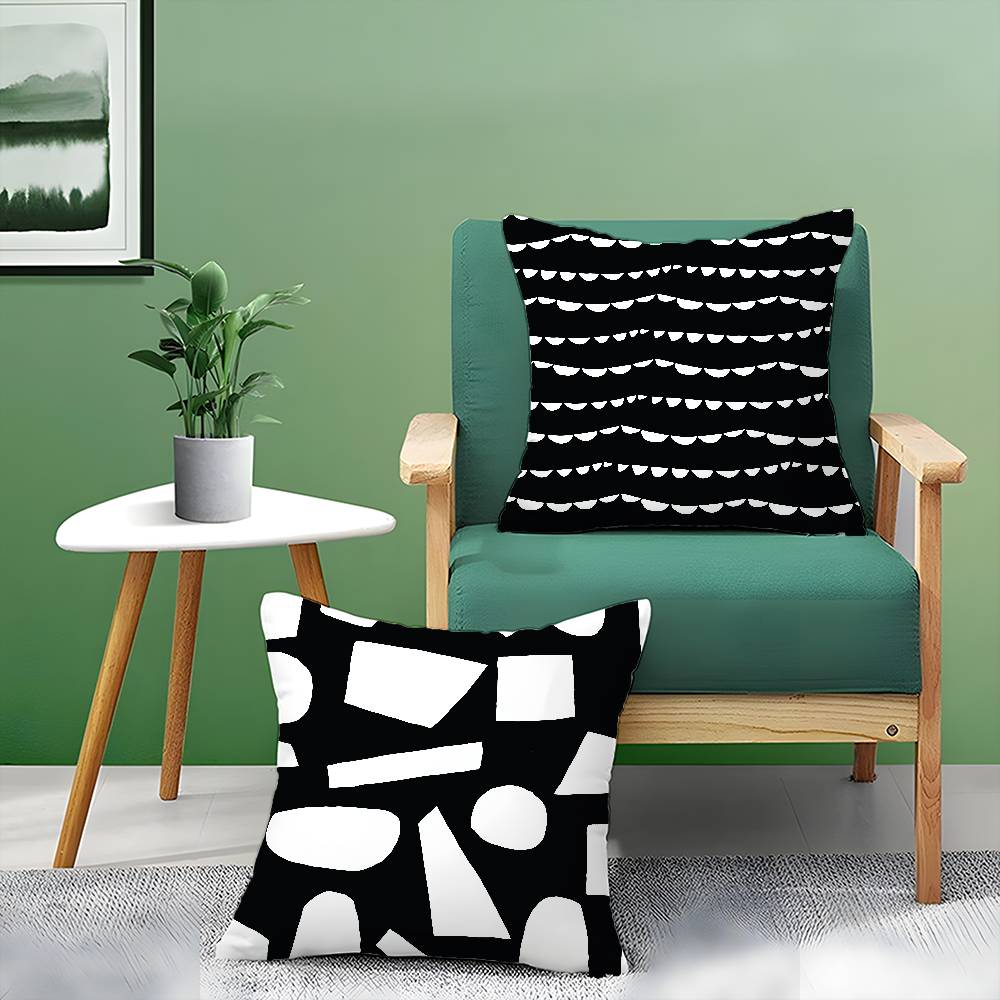 Black And White Abstract Print Pillow Case Comfort Sofa Bed Silky Elegant Invisible Zipper Decorative Cushion Cover