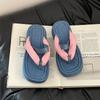 Fashion versatile casual thick-soled heightening girls sandals summer wear sandals leopard print niche design flip-flops