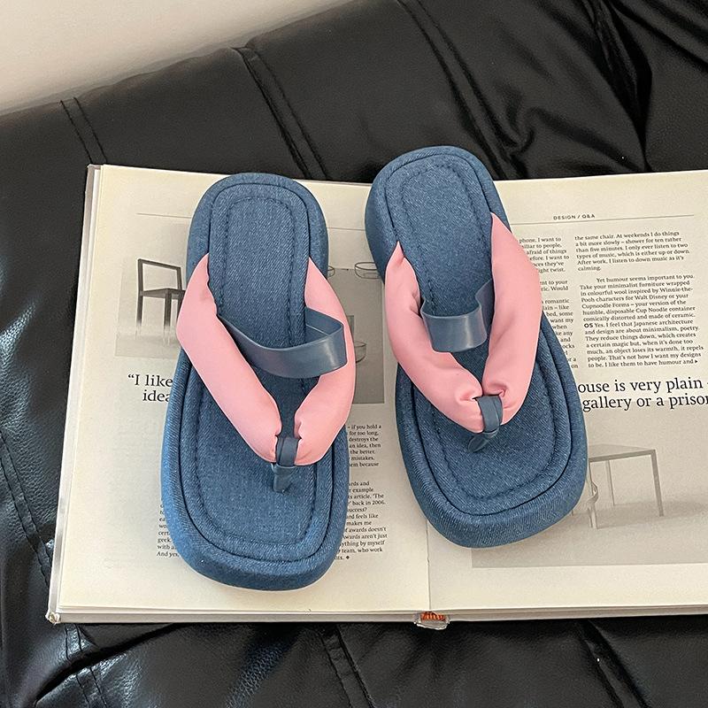 Fashion versatile casual thick-soled heightening girls sandals summer wear sandals leopard print niche design flip-flops