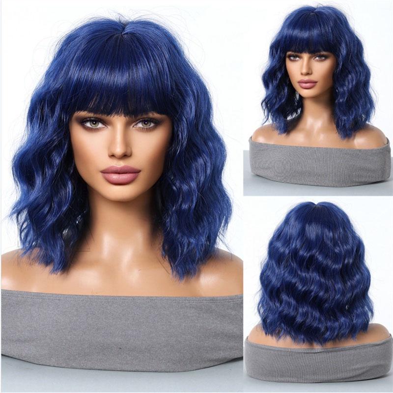 Premium Synthetic Women Short Orange Wavy Wig with Bangs Anime Cosplay Costume Wave Curly Wigs Drag Wig Carnival Party