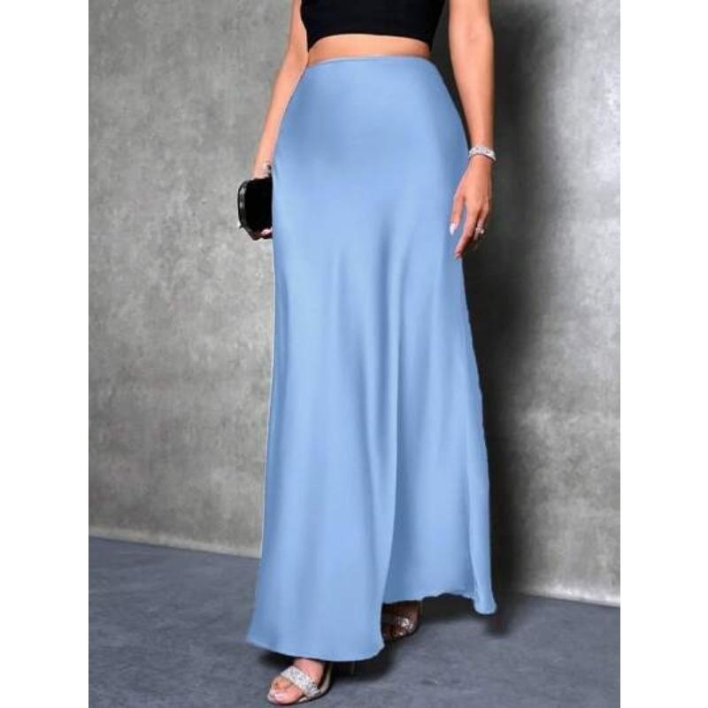 Fashion Elegant Loose Women Satin Skirts Spring and Summer New Simple Casual Office A-line Long Skirts Office Solid Color Women's Clothing