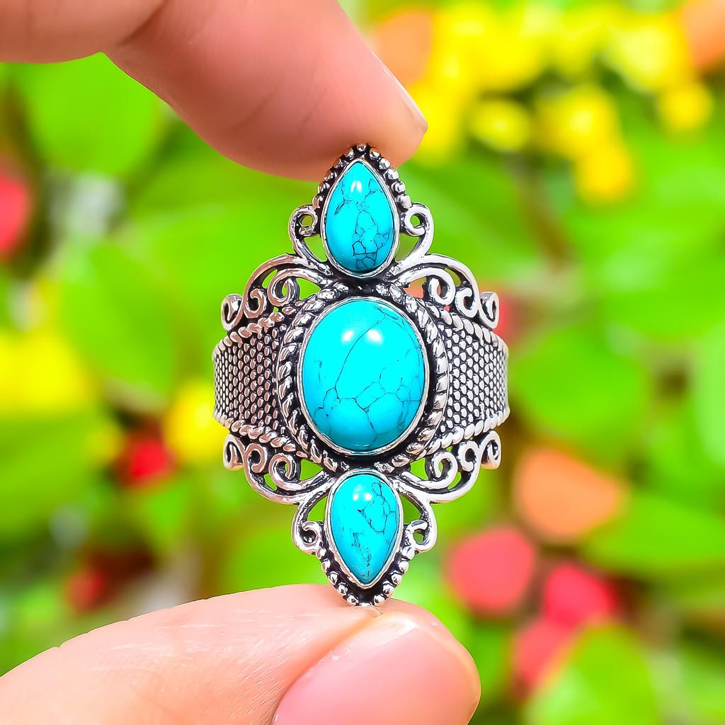 Santa Rosa Turquoise Gemstone 925 Sterling Silver Gift Jewelry Ring Size 6