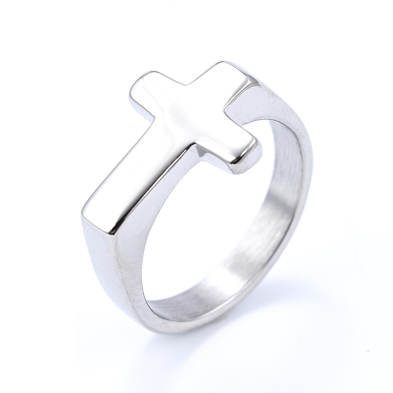 Simple Stylish Gold Steel Cross Ring Stainless Steel Jewelry for Women Men Unisex Fashion Accessory No. 7