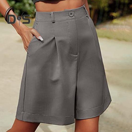 Women's Summer High Waist Short Loose Fit Knee-Length Wide Leg Shorts with Pockets Casual Business Work Short