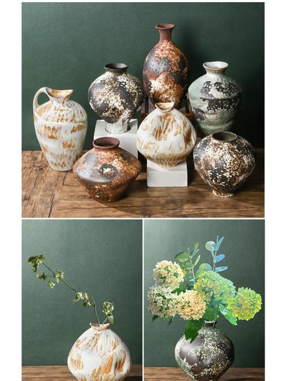 Wabi-Sabi Zen Mottled Ceramic Vase: Rough Pottery Bottle for Retro Flower Arrangements & Hydroponics