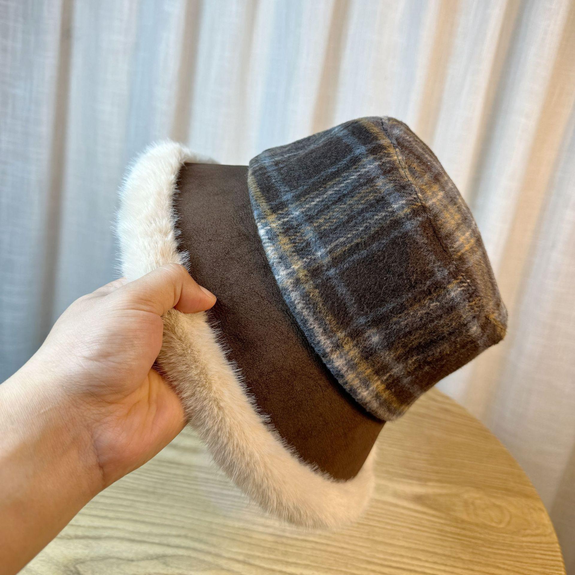 

Ретро Плед Плюшевая Панама Детская Осень и Зима Теплая Шляпа Ведро Шляпа-Котелок one size темно-коричневого