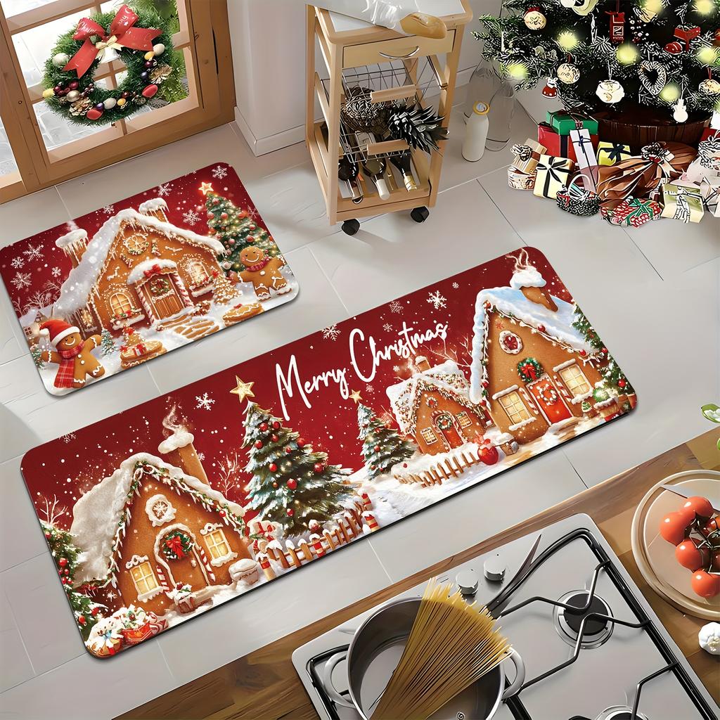 2 ks kuchyňské koberečky proti únavě Vánoční perníčky Vodotěsné Protiskluzové tlusté polstrované kuchyňské podložky Heavy Duty Comfort Stojací podložka do kuchyně