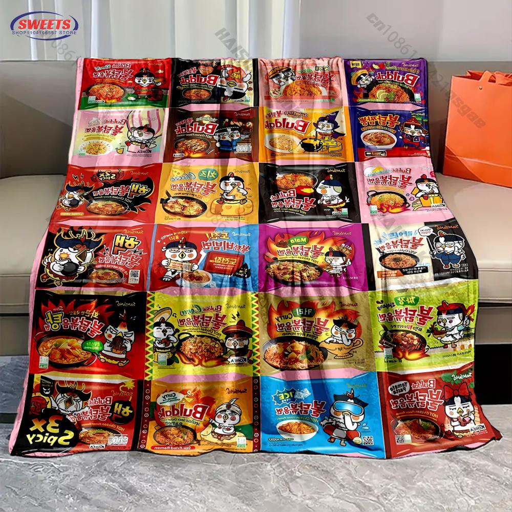 16 Styles Spicy Chicken Noodles Instant Noodles Print Blanket Fun Holiday Gift for Family Friends Home Sofa All Seasons Blanket