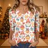 Women's Christmas Print V-Neck Three-Quarter Sleeve Loose Fit Casual Shirt