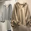 Women's Fashion Casual Solid Color V-Neck Hooded  Loose Long Sleeve Sweatshirt