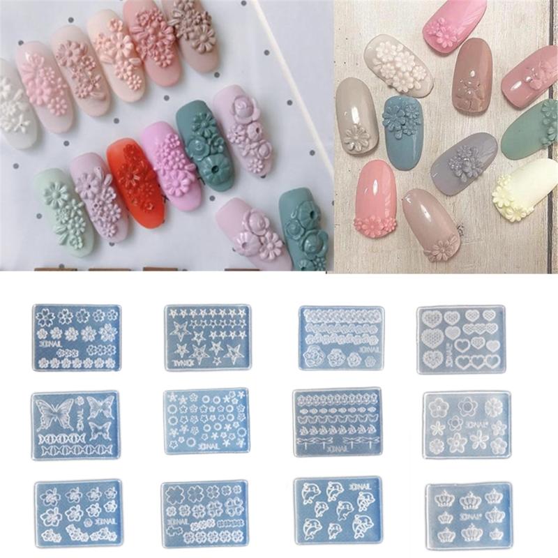 12 Pack Silicone Nail Art Molds Set Nail Art Silicone Molds Set Resin Leaves Moulds Plant Shape Small Crafting Molds