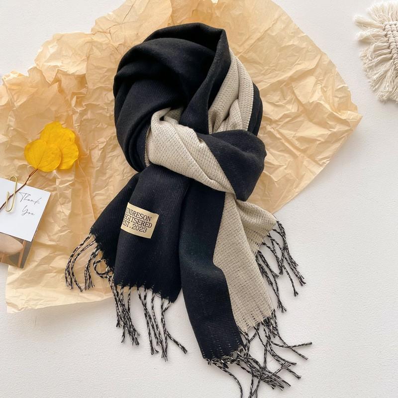 Double-Sided Solid Color Scarf Women Winter Thick Faux Cashmere Wrap Shawl With Tassels Chic Elegant Neck Warmer