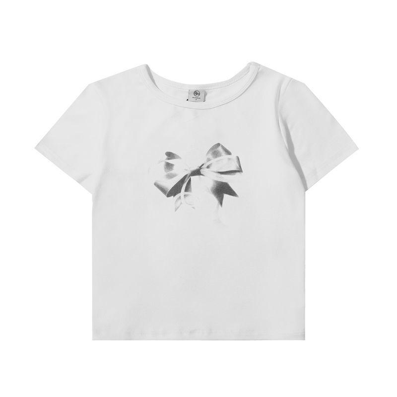 

Kawaii Sweet Harajuku футболки женские корейские винтажные уличные Y2k бант принт короткие рукава футболки топ мягкий гриль летний шик S