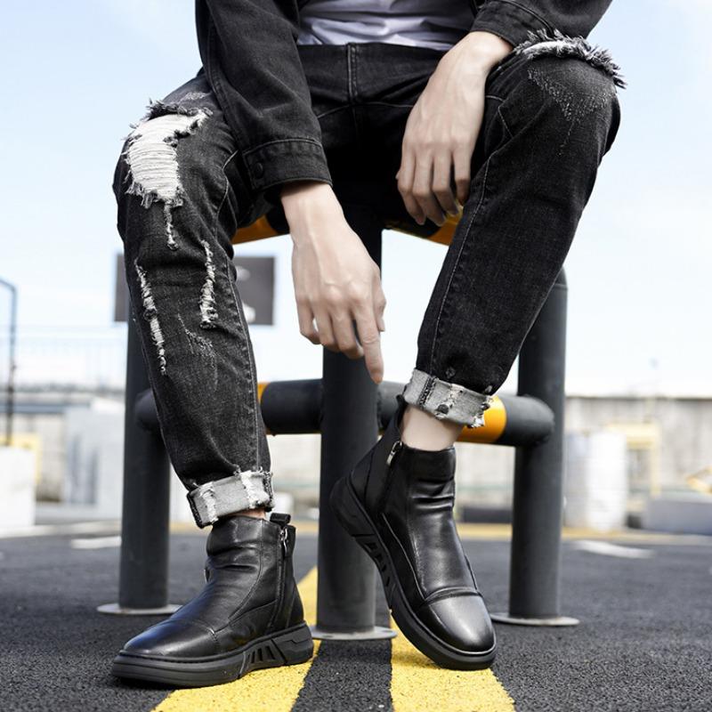 Nuovi Stivaletti da Uomo Moda Moto High Top Stivali in Pelle Antiscivolo Impermeabili con Plateau Scarpe Casual Scarpe da Lavoro e Sicurezza Batos