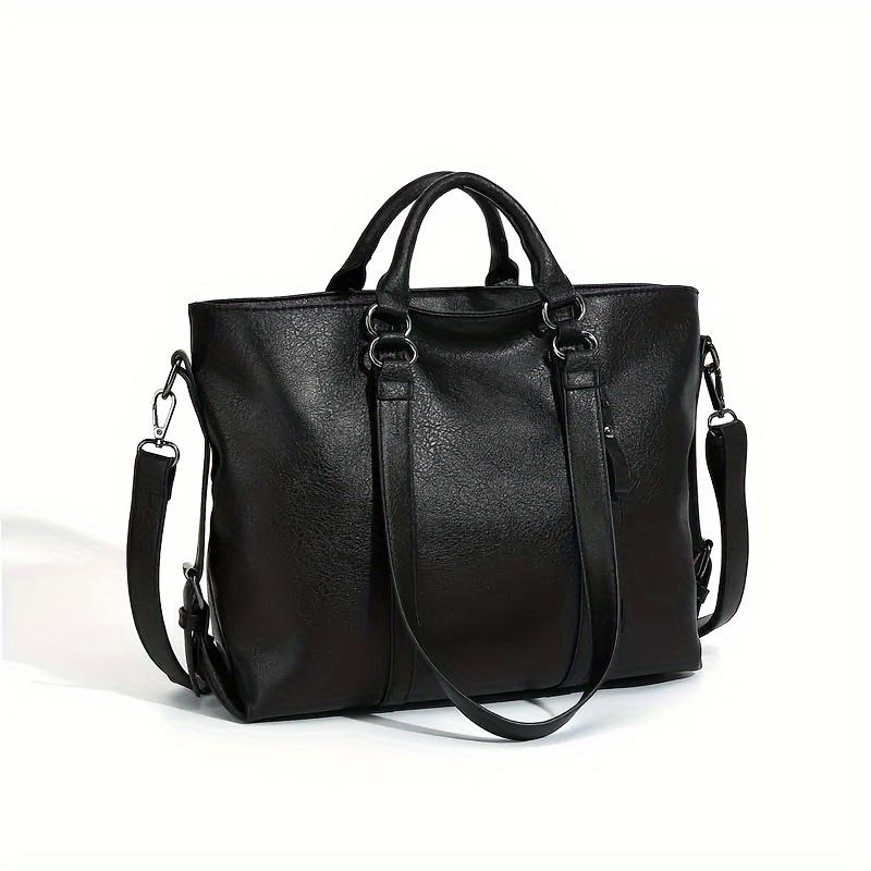 Chic PU Leather Tote Bag with Adjustable Strap - Spacious Casual Handbag for Work and Travel