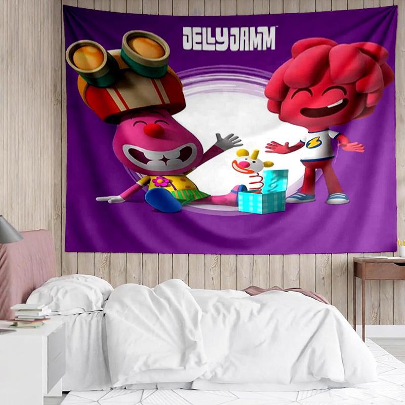 Jelly Jamm Print Tapestry, Backdrop, Easy Setup, Ideal for Bedroom, Office & Living Room, with Aesthetic Wall Hanging Decor.