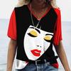 Ladies' V-neck T-shirt 3D Digital Printing Art Abstract Face Fashion Casual Trend Printed Short Sleeved Shirt