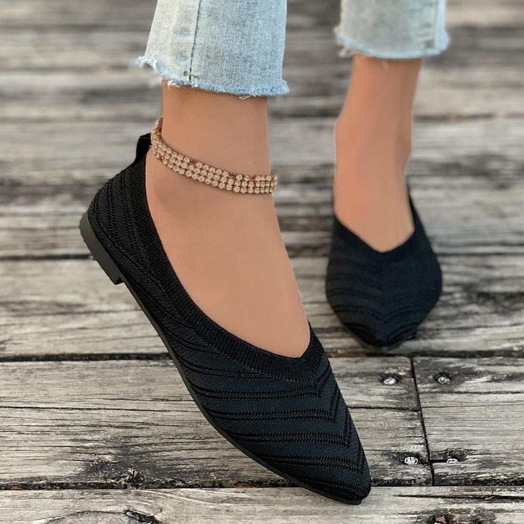 Knit Detail Point Toe Ballet Flats Breathable and comfortable summer casual women's flat shoes