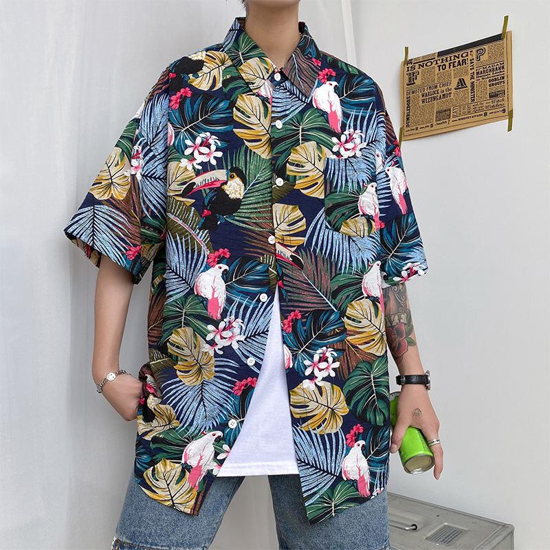 Seaside Shirts Men Short-sleeved Casual Shirts Beach Vacation Fashion  Loose Floral Casual Tops