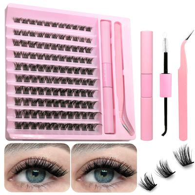 GROINNEYA DIY Kit de extensão de cílios Cílios individuais Cluster Mix Lash Clusters com Lash Bond e Seal e acessórios para cílios