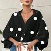 2025 New Style, Niche, French Polka Dot, Semi Open Neck Design, Loose Fit, Bubble Long Sleeved, Top, Autumn Women's Top, Autumn Interior Outfit