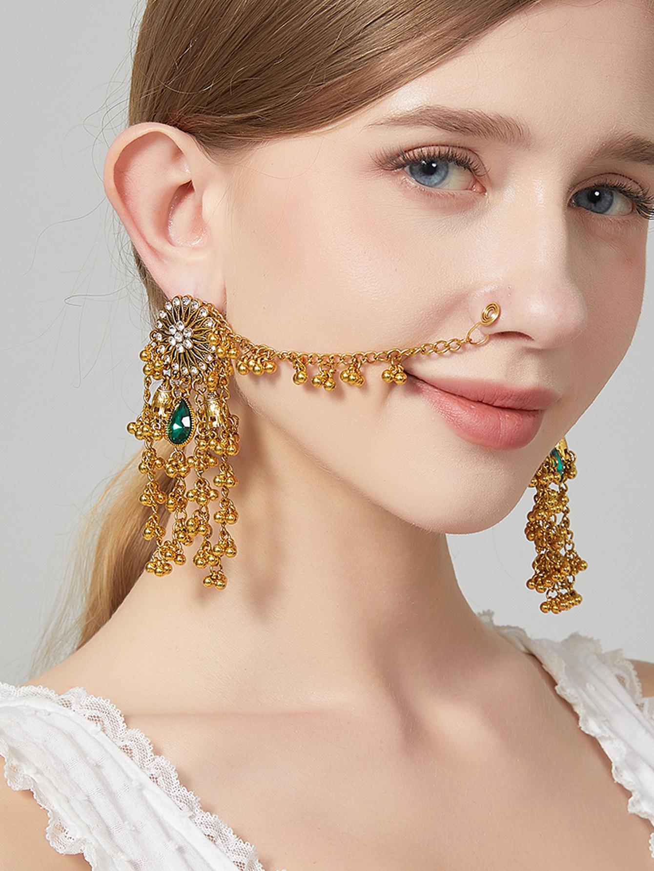 

Vintage Boho Tassel Earrings and Necklace Set Ethnic Geometric Jewelry Wholesale зелёный