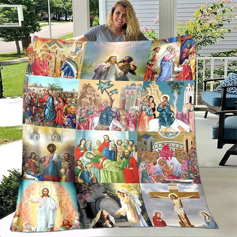 Jesus Jungfrau Maria Prayer Blanket- Lightweight Flannel Throw for Sofa ,Digital Printed Blanket with Soft & Worm Flannel Fabric