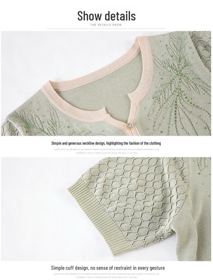 Summer 2026 Ice Silk Knit T-Shirt: Short-Sleeve, Loose Fit for Middle-Aged & Elderly Women