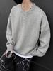Men's High-End Retro Henley Collar Long Sleeve Knit Sweater for Autumn and Winter