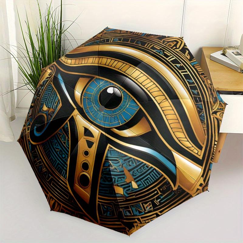 Goldenes Auge des Horus - Altägyptisches Symbol Regenschirm, Tragbarer 3-Fach-Regenschirm für Damen & Herren, Weihnachtsgeschenk ES216