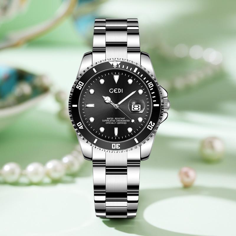 Luminous Calendar Business Watch Women'S Waterproof Steel Belt Quartz Watch Men'S Green Water Ghost Watch Stainless Steel