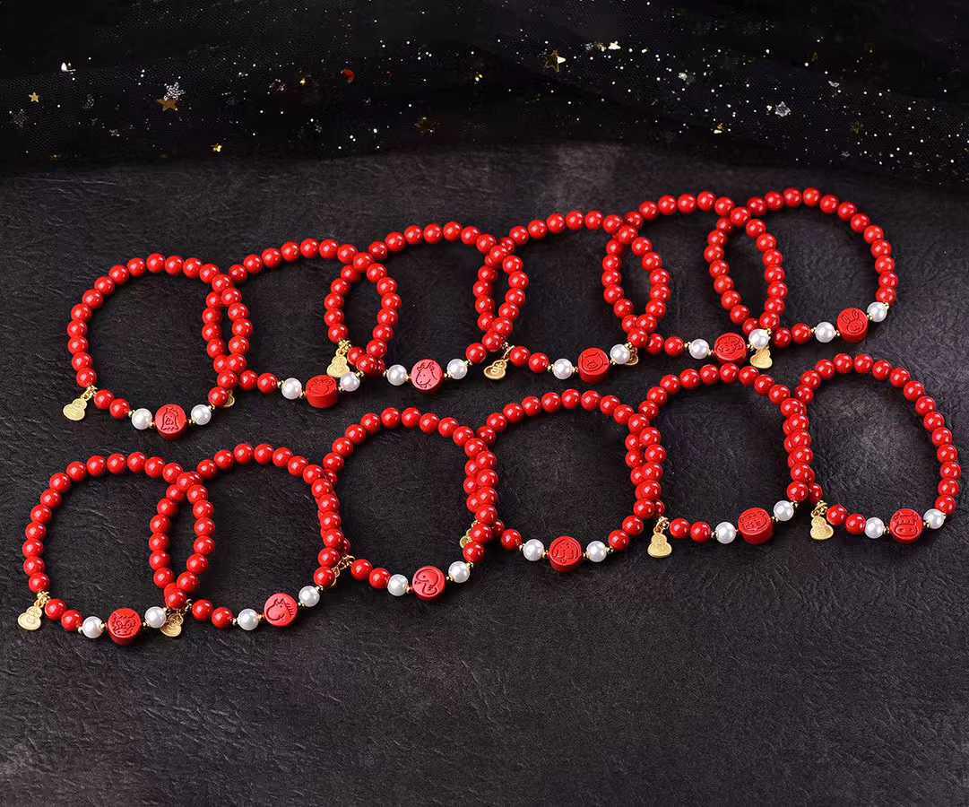 

Imperial Cinnabar Lotus Bracelet - Women s Ethnic Style Buddhist Beads Dog